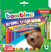Kredki Bambino drewniane trójkątne 12 kolorów + temperówka