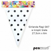 Girlanda flagi w kropki biała 27.5cmx6m