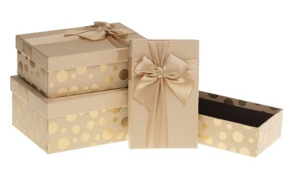 Pudełko prostokątne 3szt z kokardą Grochy