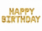Balon foliowy Partydeco złoty napis Happy Birthday 340x35 cm 14cal (FB6M-019)