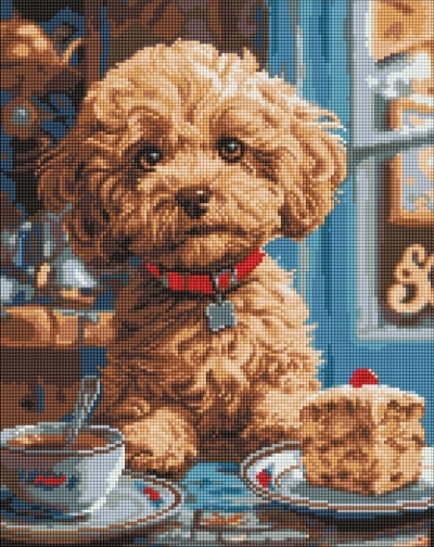 Diamentowa mozaika - Maltipoo w kawiarni 40x50cm