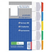 Przekładki kartonowe A4, 5 kolorów (131562)