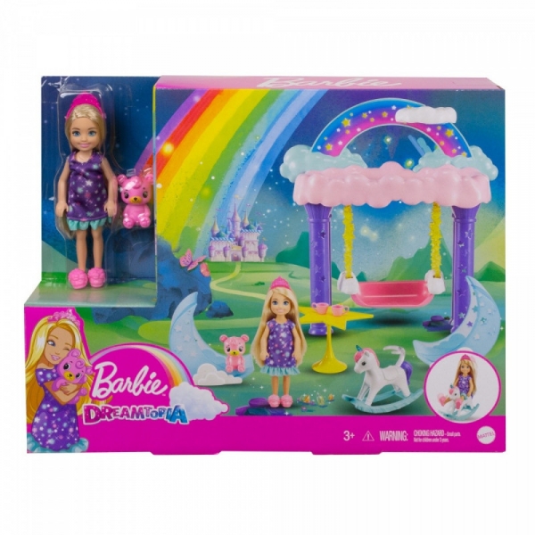 Lalka Barbie Chelsea Fantazja Jednorożec, huśtawka (GTF48/GTF50)