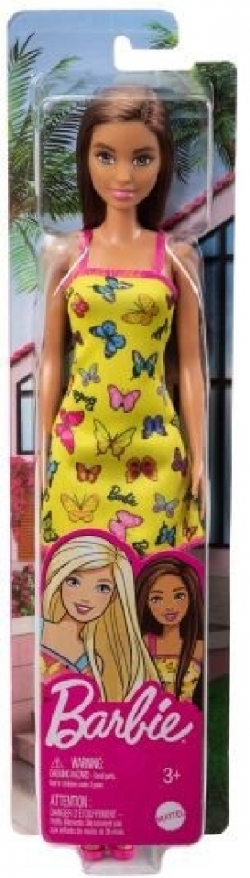 Lalka Barbie Szykowna Brunetka w żółtej sukience w motylki (T7439/HBV08)