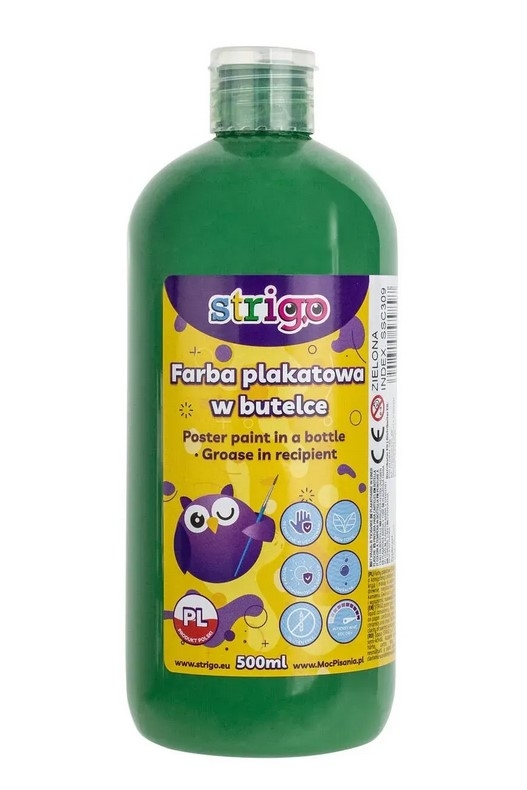 Farba plakatowa STRIGO w butelce, 500 ml zielona