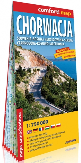 Chorwacja Słowenia, Bośnia i Hercegowina, Serbia, Czarnogóra, Kosowo, Macedonia laminowana mapa samochodowa