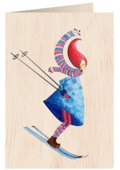 Karnet drewniany C6 + koperta Święta Kobieta na nartach