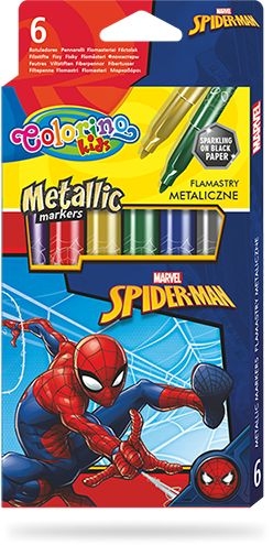 <img src='https://webimage.pl/pics/901/1/d5907620191901.jpg' style='height:440px' /> Flamastry metaliczne Colorino Kids 6 kolorów Spiderman