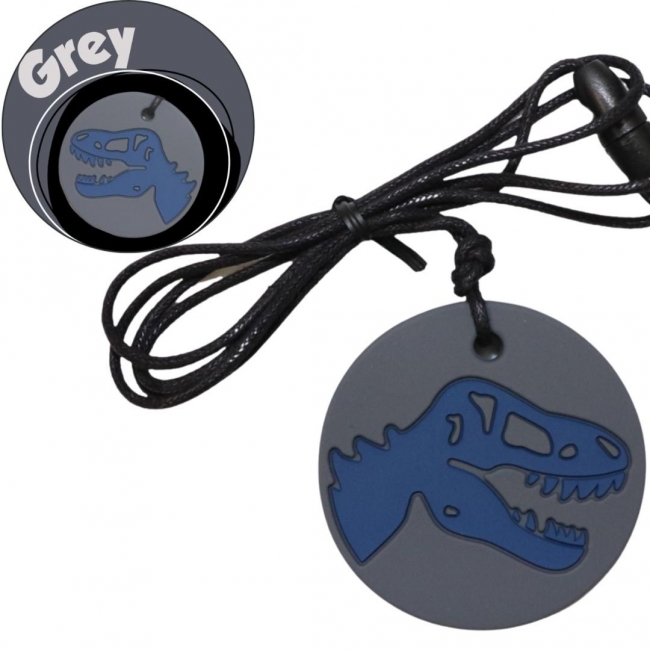 Gryzak antystresowy naszyjnik - dinozaur szary