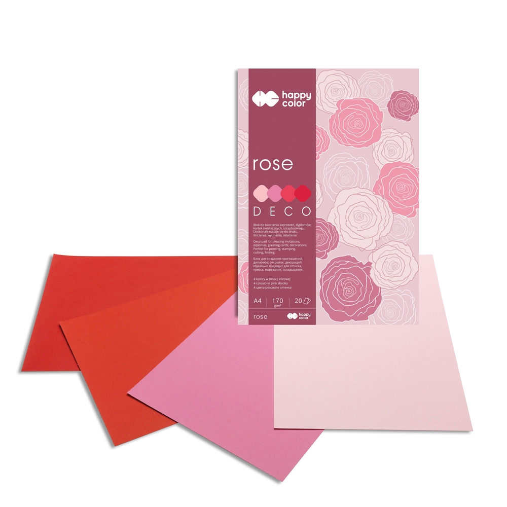 Blok Happy Color Deco Rose A4, 20 ark, 4 kol, tonacja różowo-czerwona (HA 3717 2030-062) 