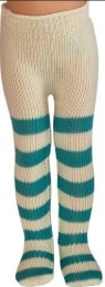 Rajstopy dla lalek 32cm kremowe w zielone paski