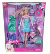 Lalka Fashion Girl 29 cm z ubrankami 6 elementów mix-sukienka turkusowa - <br />