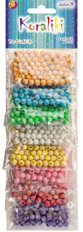 Koraliki plastikowe 6mm 8 kolorów x 6g