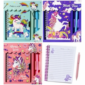 Notatnik pamiętnik jednorożec długopis MIX
