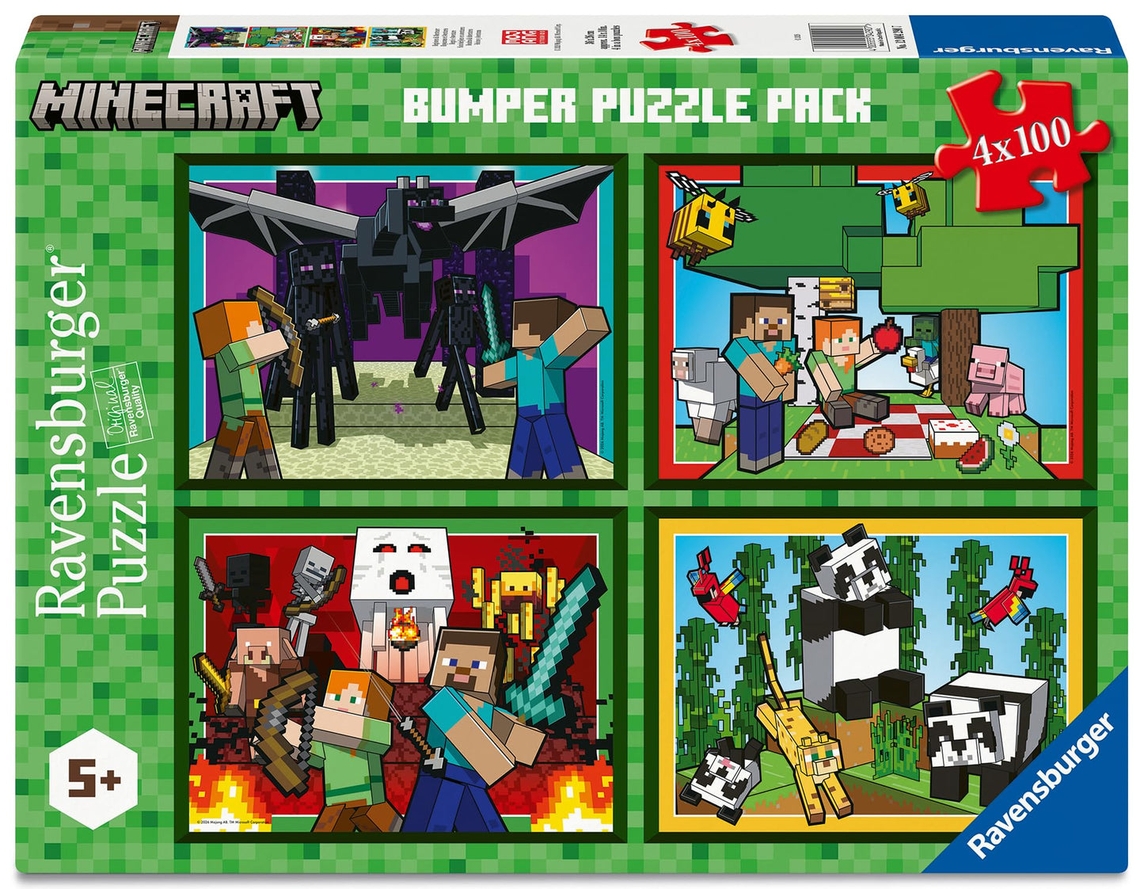 Ravensburger, Puzzle 4x100: Minecraft Przygody (12004290)