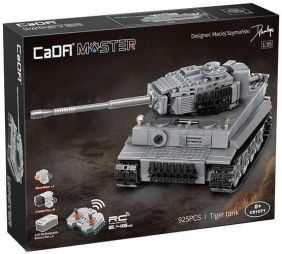 Klocki CADA. Zdalnie sterowany szary czołg. Pojazd militarny. Tiger RC. 925 elementów