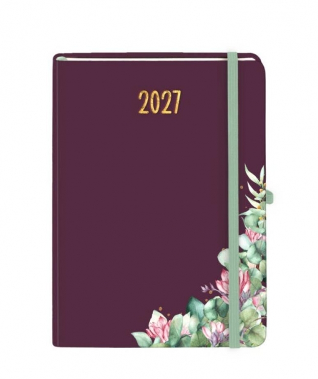 Kalendarz 2027 Botanical A4 tygodniowy bordowy