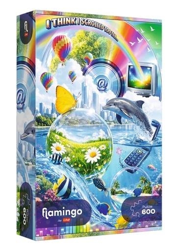 <img src='https://webimage.pl/pics/910/2/d5900511122008.jpg' style='height:440px' /> Puzzle 600 Flamingo - Internetowy chaos Y2K TREFL
