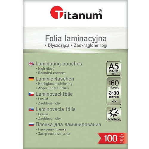 Folia do laminowania Titanum A5 80 mic, 154mm x 216mm - przezroczysta (128867)