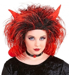 Peruka diablicy czarno czerwona z rogami