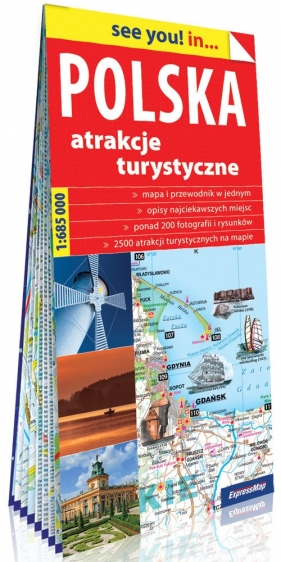 Polska Atrakcje turystyczne papierowa mapa samochodowa 1:685 000