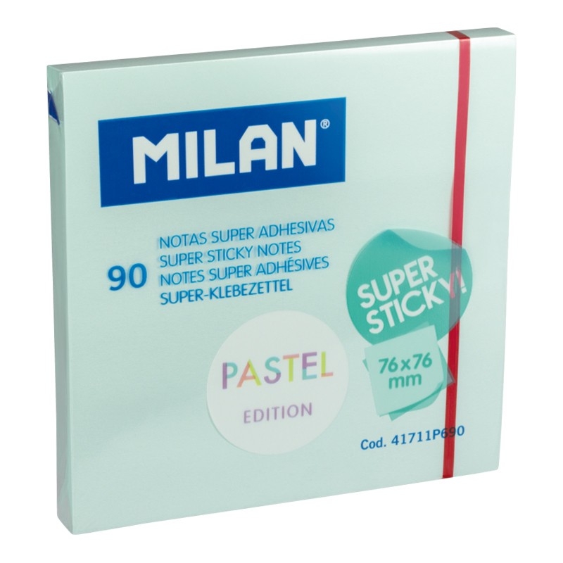 Karteczki samoprzylepne niebieskie MILAN SUPER STICKY PASTEL, 76 x 76 mm, 90k. (41711P690)