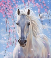 Obraz Malowanie po numerach - Koń w kwiatach wiśni (BS8528)