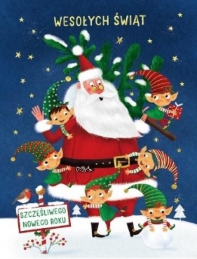 Karnet B6 BN Boże Narodzenie- Mikołaj z elfami