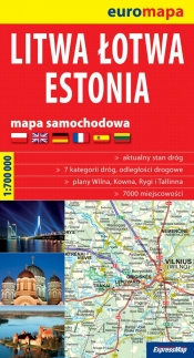 Litwa, Łotwa, Estonia 1:700 000 papierowa mapa samochodowa - <br />