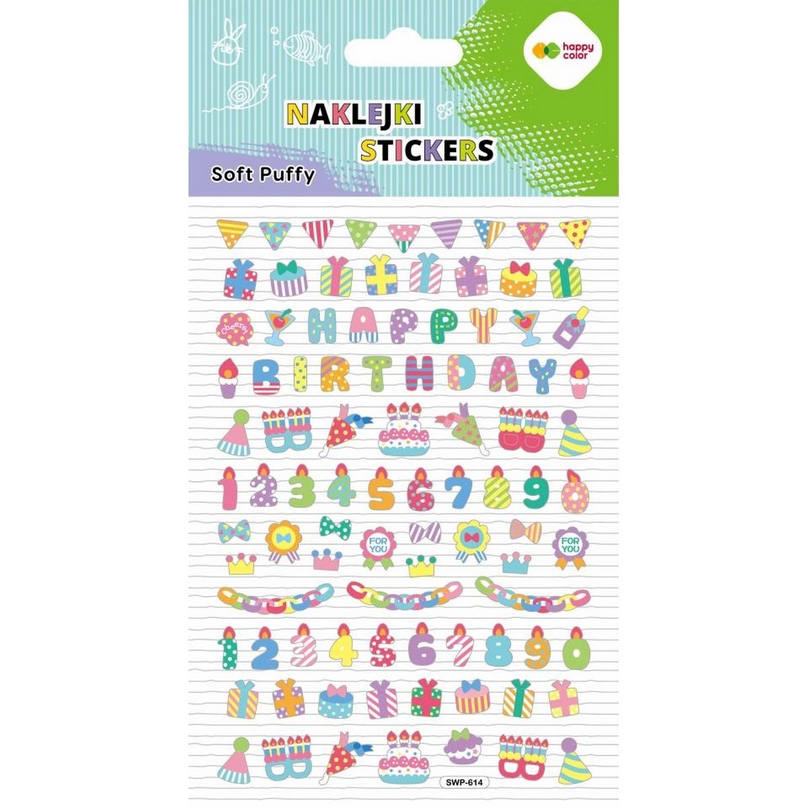 Naklejki 3D Soft Puffy - Happy Birthday, 110x205mm