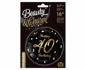 Balon foliowy Happy 40 Birthday czarno-złoty 45cm