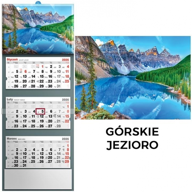 <img src='https://webimage.pl/pics/925/0/d5901421110925.jpg' style='height:440px' /> Kalendarz 2026 trójdzielny górskie jezioro