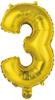 Balon foliowy mini cyfra 3 złota 25x40cm