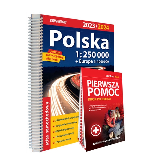 Polska; atlas samochodowy + instrukcja pierwszej pomocy 1:250 000