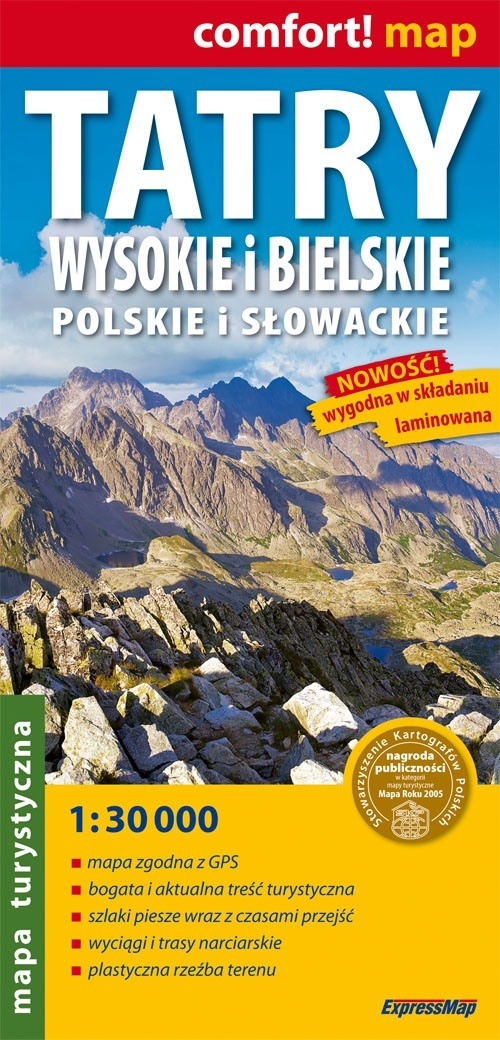 Tatry Wysokie i Bielskie polskie i słowackie mapa turystyczna laminowana 1:30 000