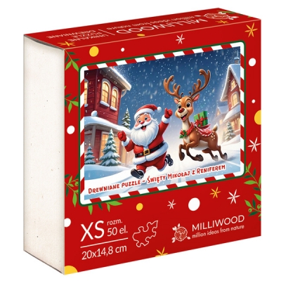 Puzzle 50 drewniane Christmas Mikołaj i Renifer