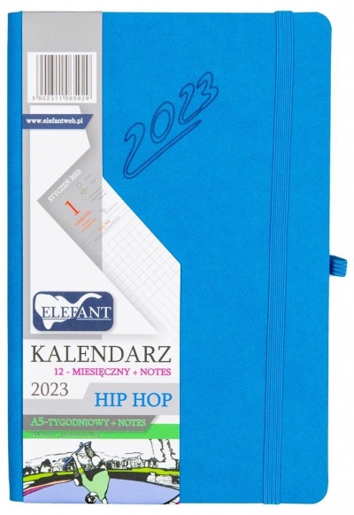 Kalendarz 2023 A5 tyg. Hip hop niebieski ELEFANT