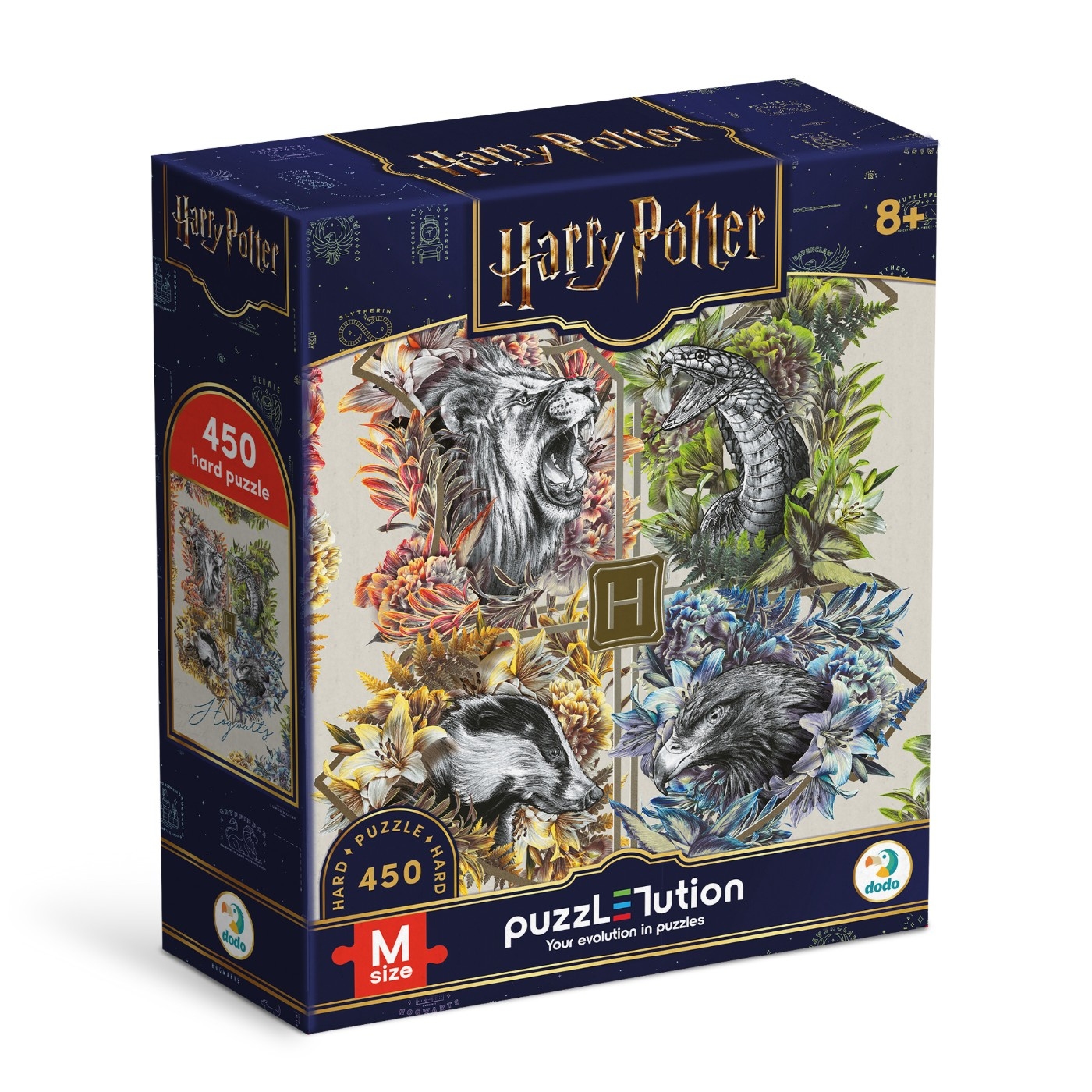 <img src='https://webimage.pl/pics/930/2/d4823115912930.jpg' style='height:440px' /> Puzzle Hard-M - Harry Potter: Herby Hogwartu, 450 el. (200659)
