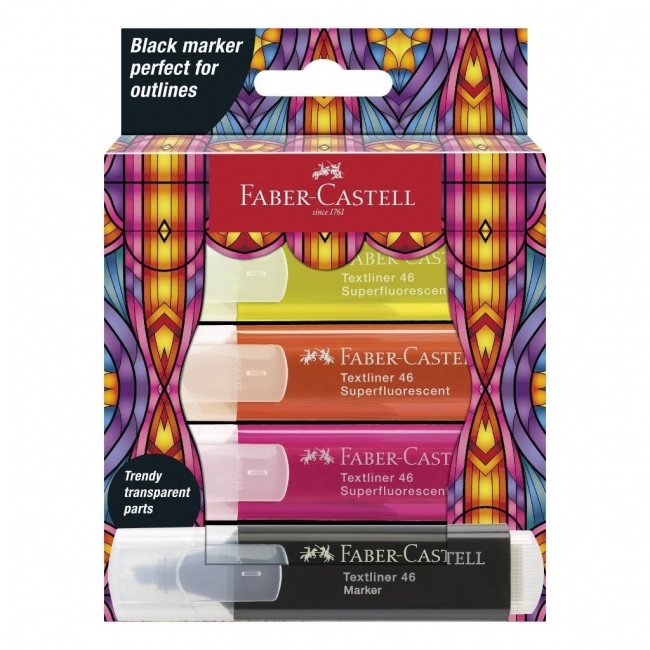 Zakreślacz Glassy 4 kolory neonowe + czarny