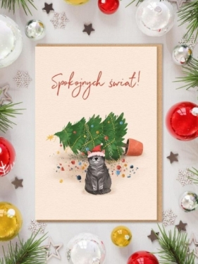 Karnet Boże Narodzenie - Kot / Spokojnych świąt!