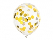 Balony z konfetti kółka złoty 30cm 6szt