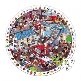 Janod, Puzzle w walizce 208 - Straż pożarna, okrągłe (puzzle obserwacyjne) (J02793)