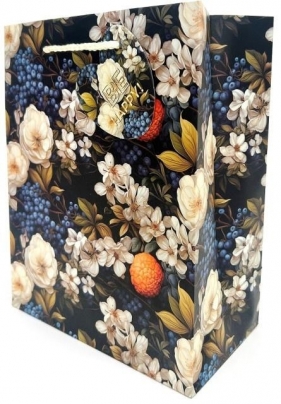 Torebka ozdobna matowa 18x23x10cm Białe Kwiaty