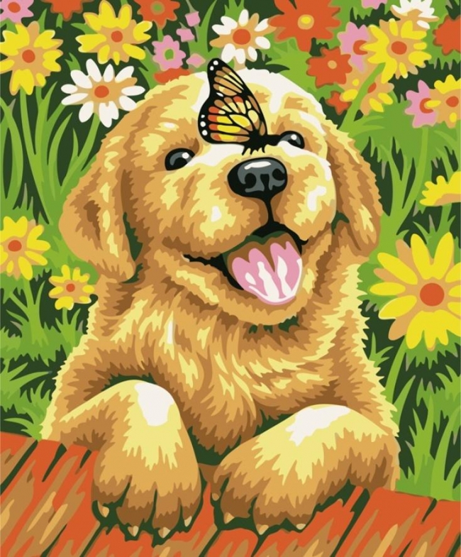 <img src='https://webimage.pl/pics/935/9/d5902927319935.jpg' style='height:440px' /> Malowanie po numerach 40x50cm Piesek z motylem