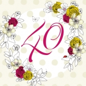 Karnet Swarovski kwadrat Urodziny 40 kwiaty (CL1440)