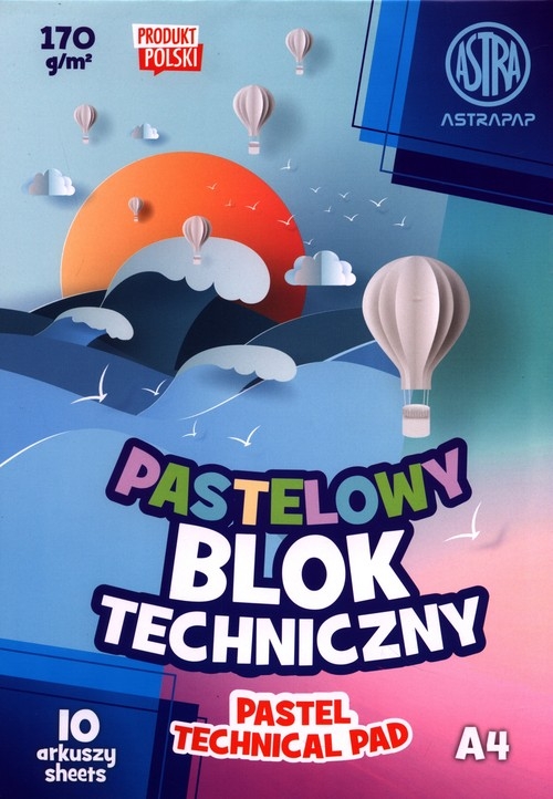 Pastelowy blok techniczny z kolorowymi kartkami A4 10 arkuszy 10 sztuk