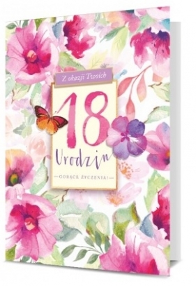 Karnet B6 18 Urodziny kwiaty z motylem K.B6-1712