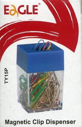 Pojemnik magnetyczny na spinacze niebieski ze spinaczami