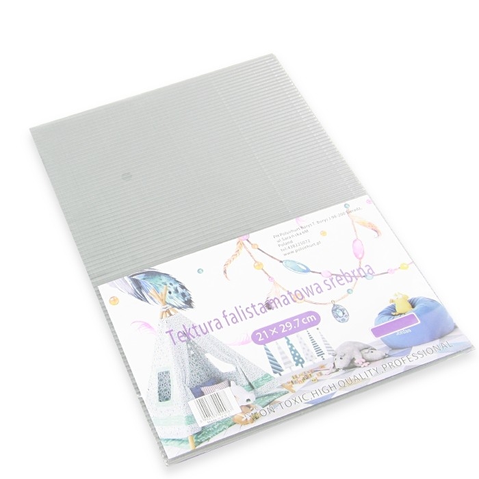 Tektura A4 falista matowa srebrna 5szt