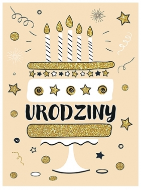 Karnet B6 Urodziny - Tort brokat